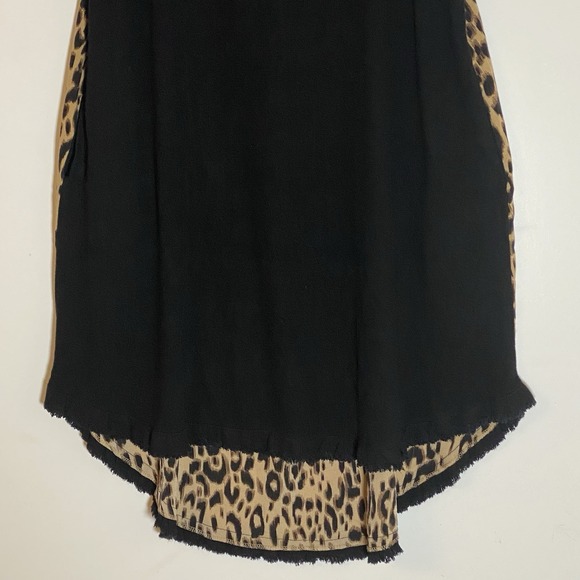 Umgee Dress Womens Small Black Leopard Linen Boho Fringe Hem Pockets Casual Nice - Picture 3 of 16